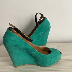 Zara teal green peep toe wedge women’s size 10